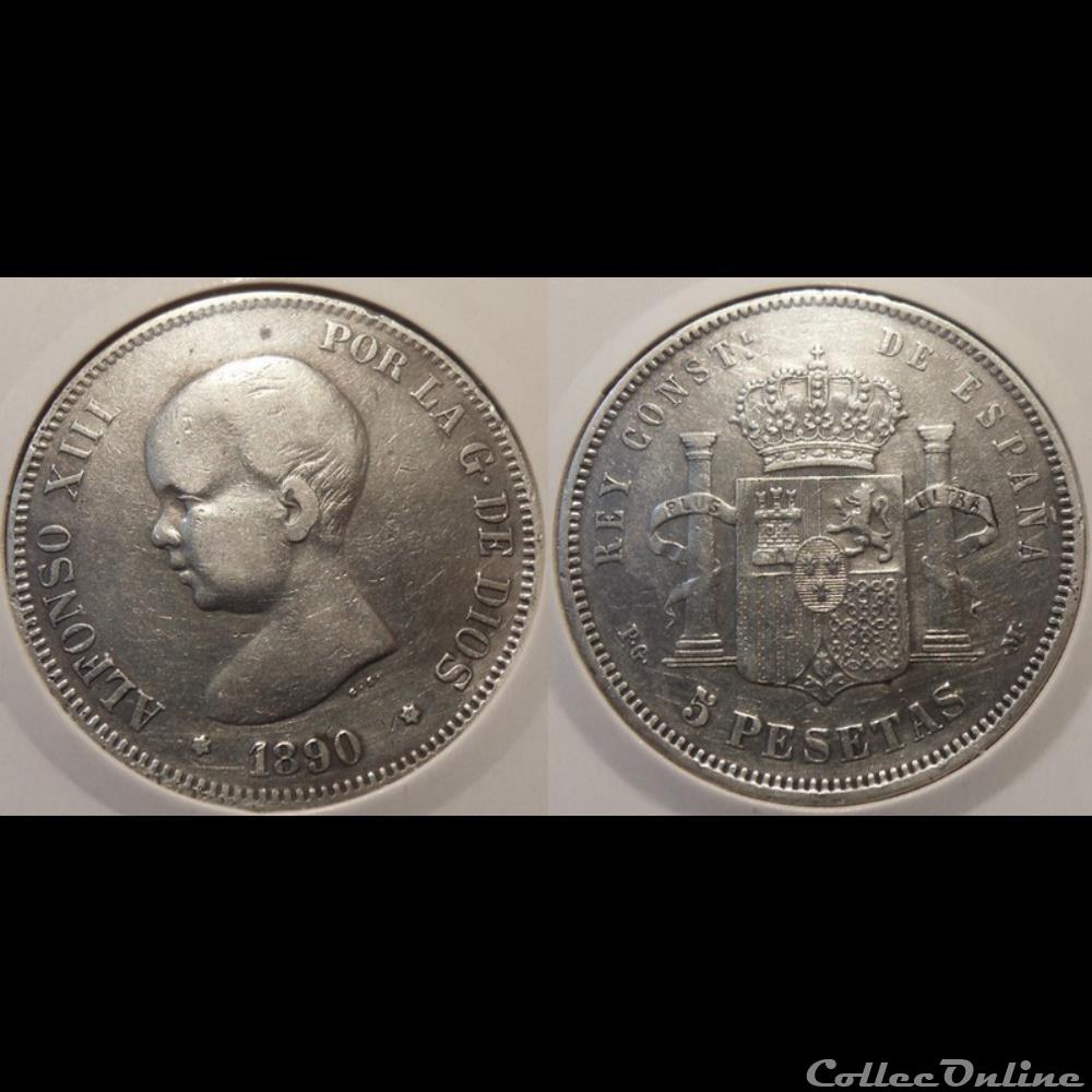 monnaie france moderne espagne 5 pesetas 1890