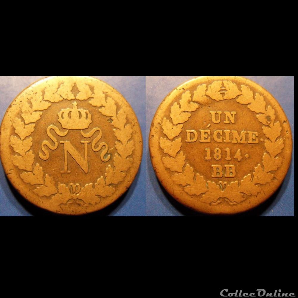D-Napoléon I Un Décime 1814. BB Premier Empire et cent jours Blocus de Strasbourg monnaie france moderne d napoleon i un decime 1814 bb premier empire et cent jours blocus de strasbourg