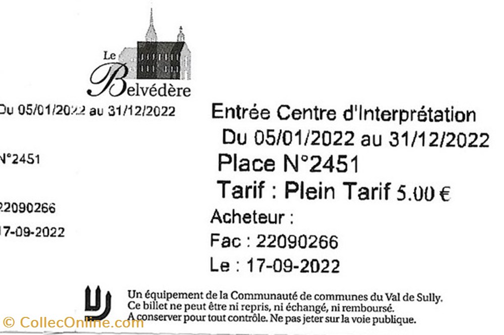 Le Belvédère Saint Benoit-sur-Loire documents anciens tickets entree le belvedere saint benoit sur loire