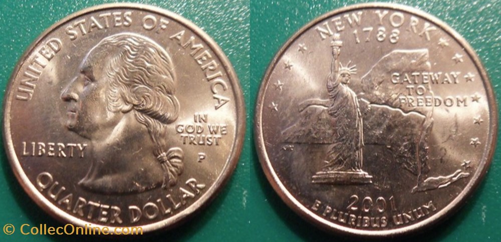1/4 dollar 2001 P New York monnaie monde etat uni 1 4 dollar 2001 p new york