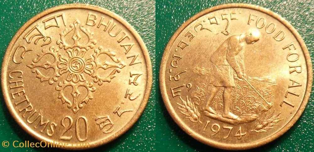 monnaie monde bhoutan 20 chetrums 1974