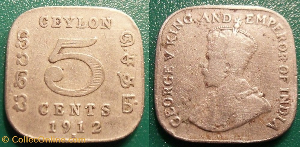 Ceylan 5 Cents 1912 monnaie monde sri lanka ceylan 5 cents 1912