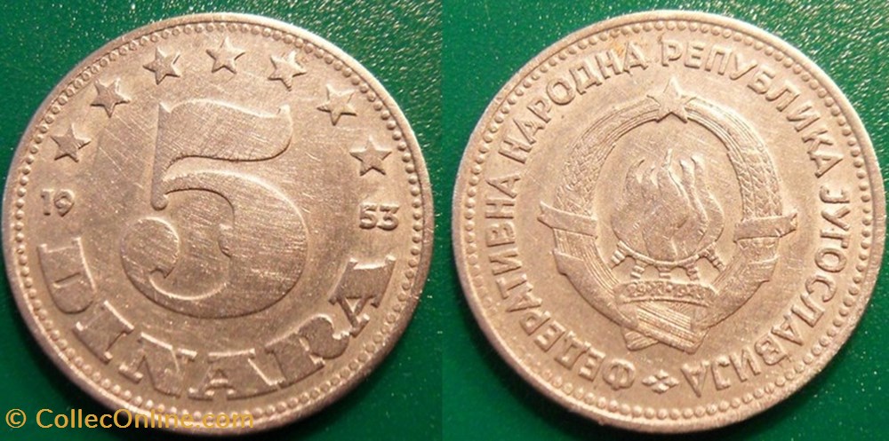 5 Dinars 1953 monnaie monde yougoslavie 5 dinars 1953