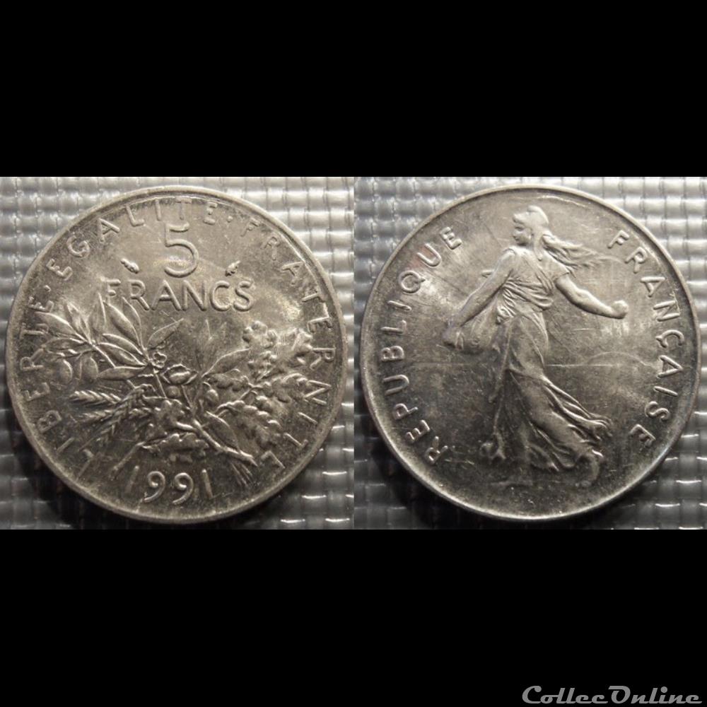 Kg 5 francs Semeuse 1991 29mm 10g monnaie france moderne kg 5 francs semeuse 1991 29mm 10g