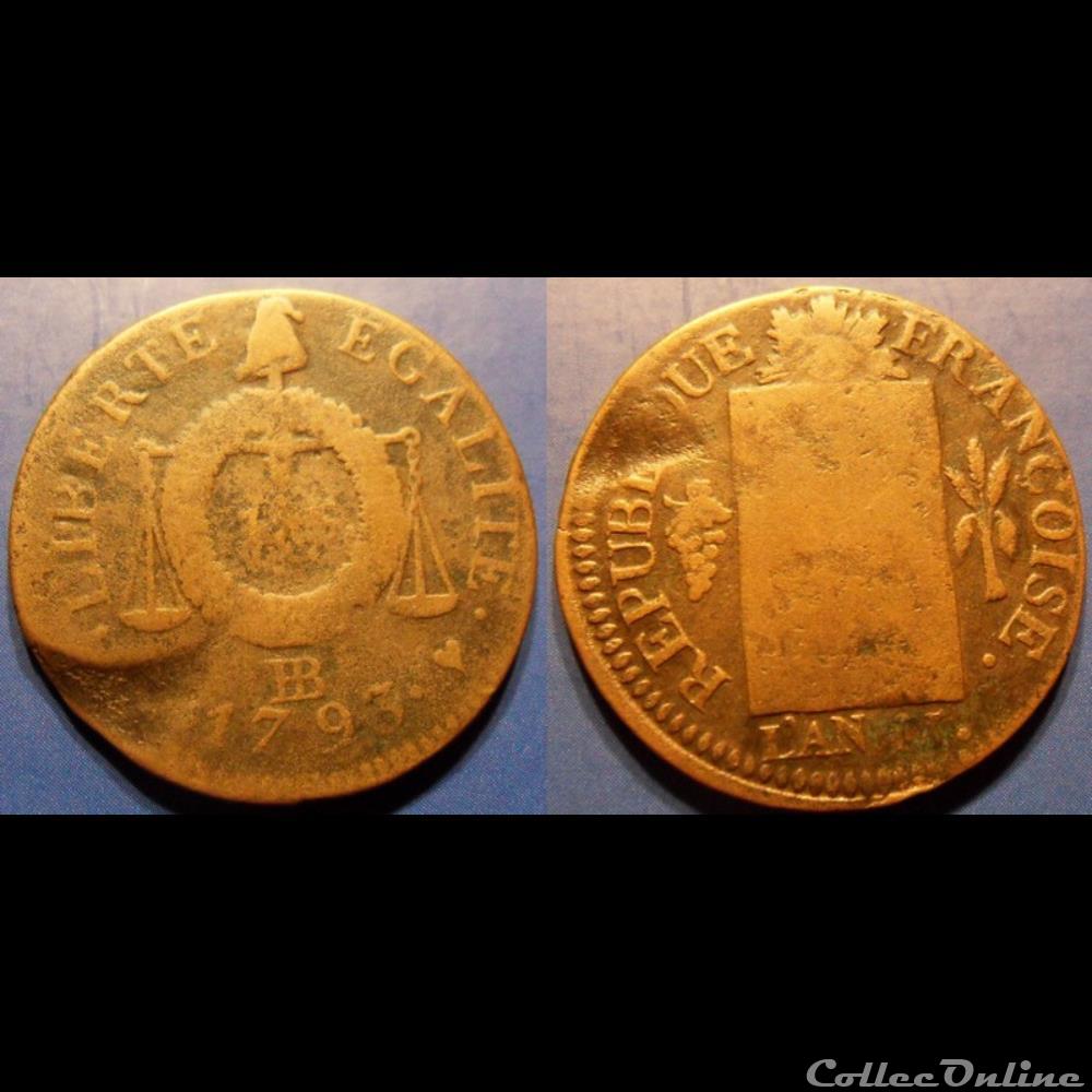 B-Convention Sol aux Balances 1793 BB Strasbourg monnaie france moderne b convention sol aux balances 1793 bb strasbourg