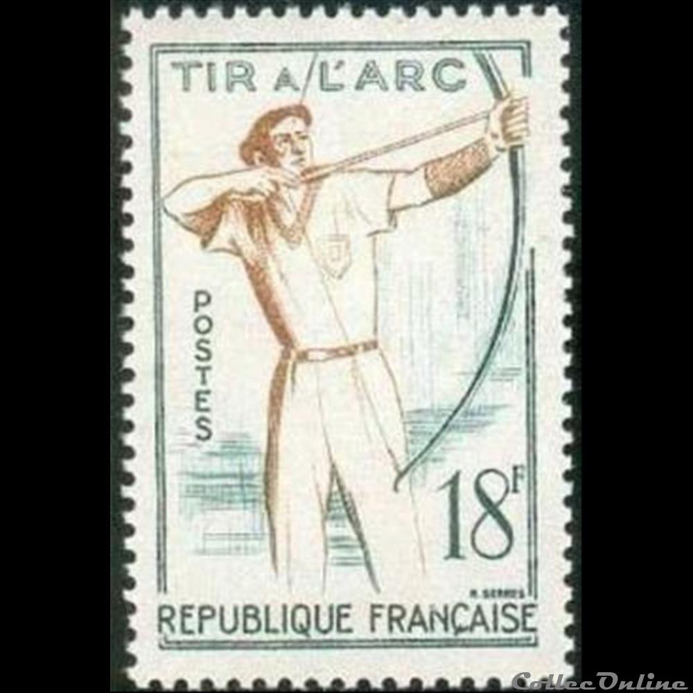 1958 Jeu de boules, joutes nautiques, tir à l'arc, lutte bretonne 3 timbre france assignat 1958 jeu de boules joutes nautiques tir a arc lutte bretonne
