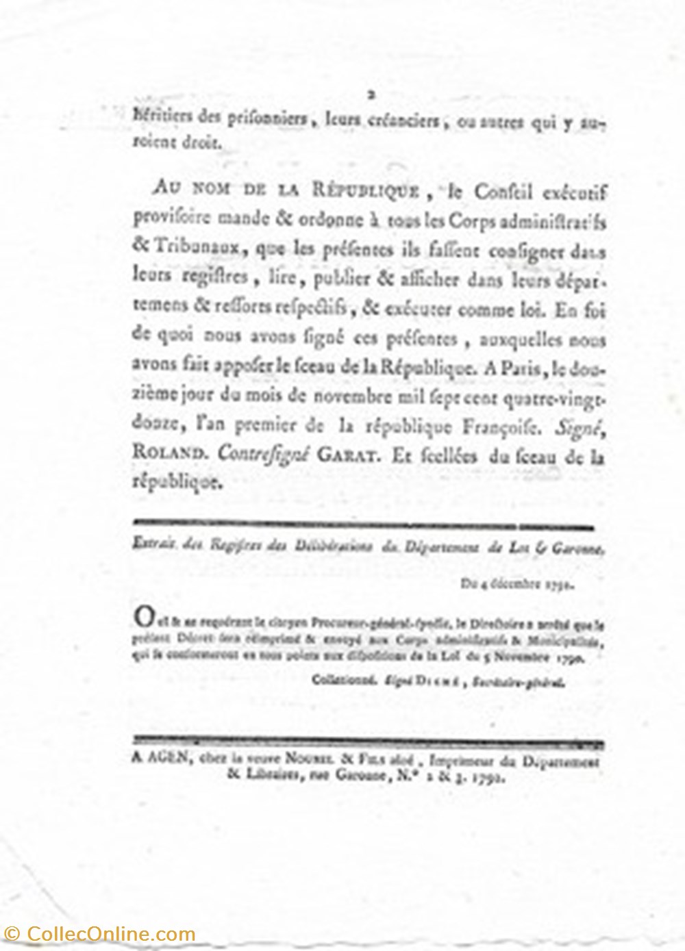 documents anciens affiches decret de la convention nationale du 12 novembre 1792