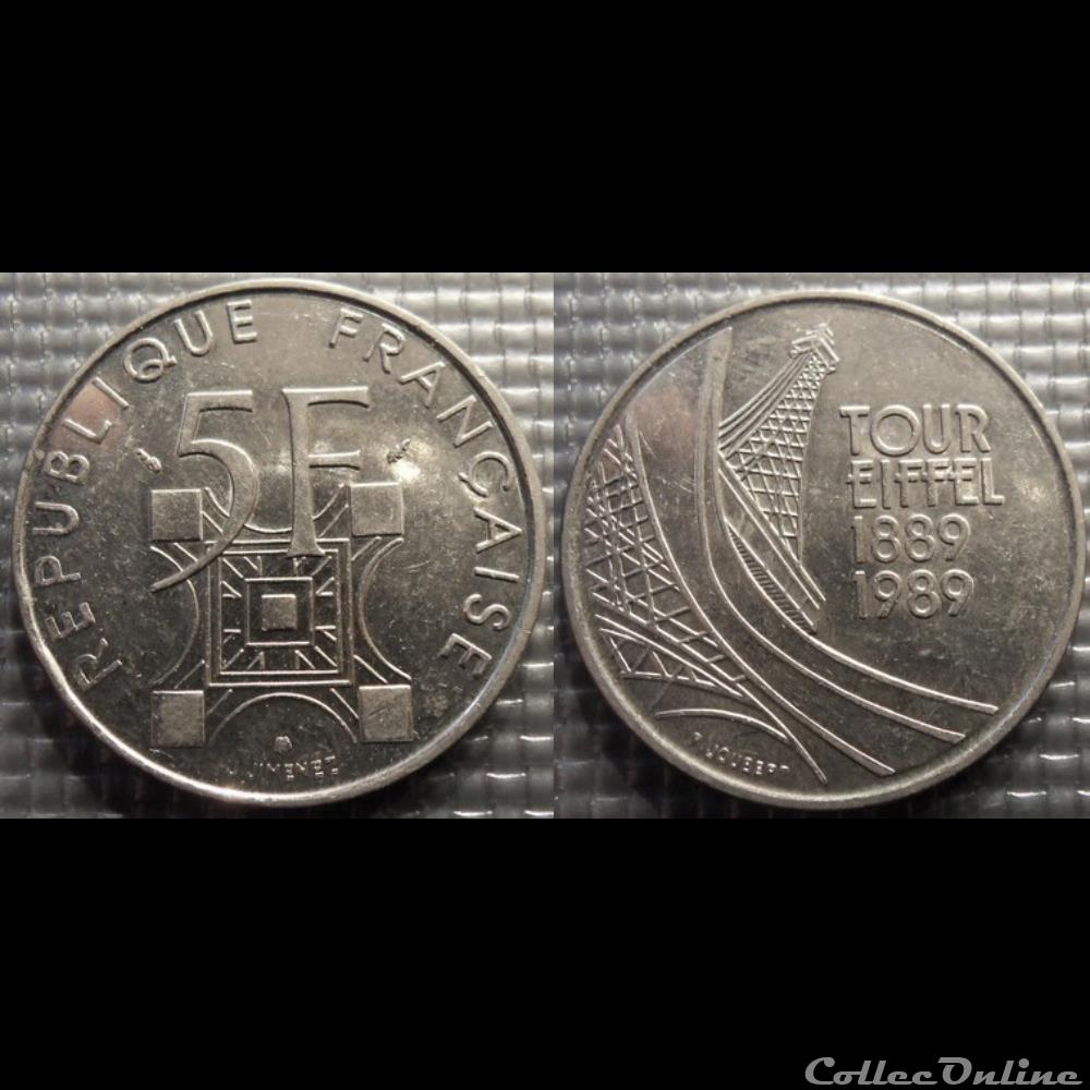 Kh 5 francs Centenaire de la tour Eiffel 1989 29mm 10g monnaie france moderne kh 5 francs centenaire de la tour eiffel 1989 29mm 10g