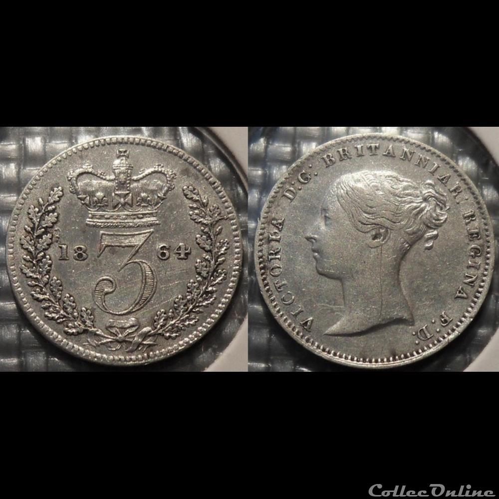 Grande Bretagne 3 Pence 1864 monnaie antique romaine grande bretagne 3 pence 1864