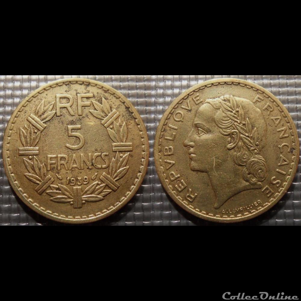Kc 5 francs Lavrillier 1939 31mm 12g monnaie france moderne kc 5 francs lavrillier 1939 31mm 12g