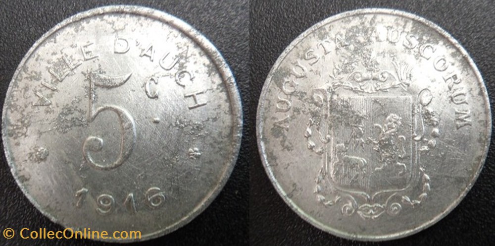 p- MN Auch 5 C. 1916 Al Elie:10.1 monnaies paranumismatique jetons poids p mn auch 5 c 1916 al elie 10 1
