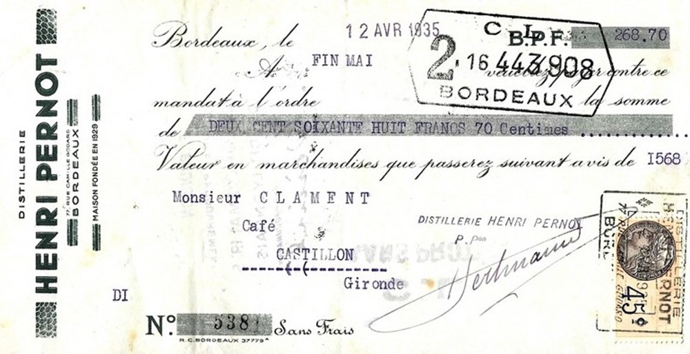 documents anciens affiches facture bordeaux distillerie henri pernot