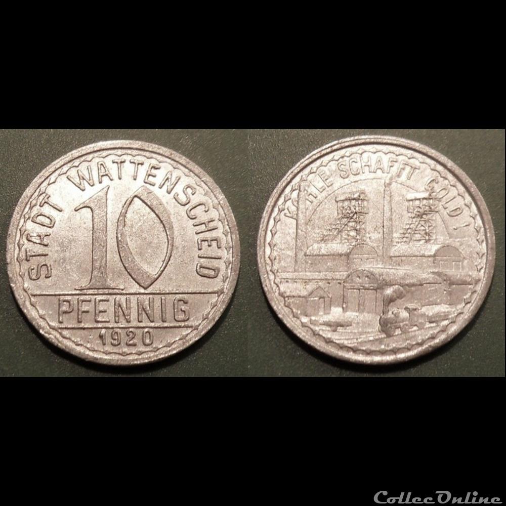 q- MN etr Germany Wattenscheld 10 Pfennig 1920 monnaie jeton mereaux q mn etr germany wattenscheld 10 pfennig 1920