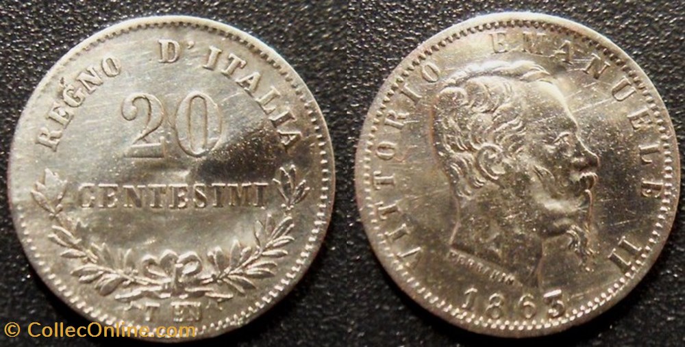 Italie 20 Centesemi 1863 T BN monnaies italie 20 centesemi 1863 t bn