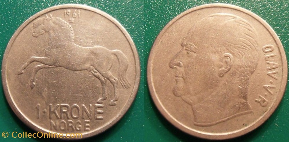 1 Krone 1961 monnaie monde norvege 1 krone 1961