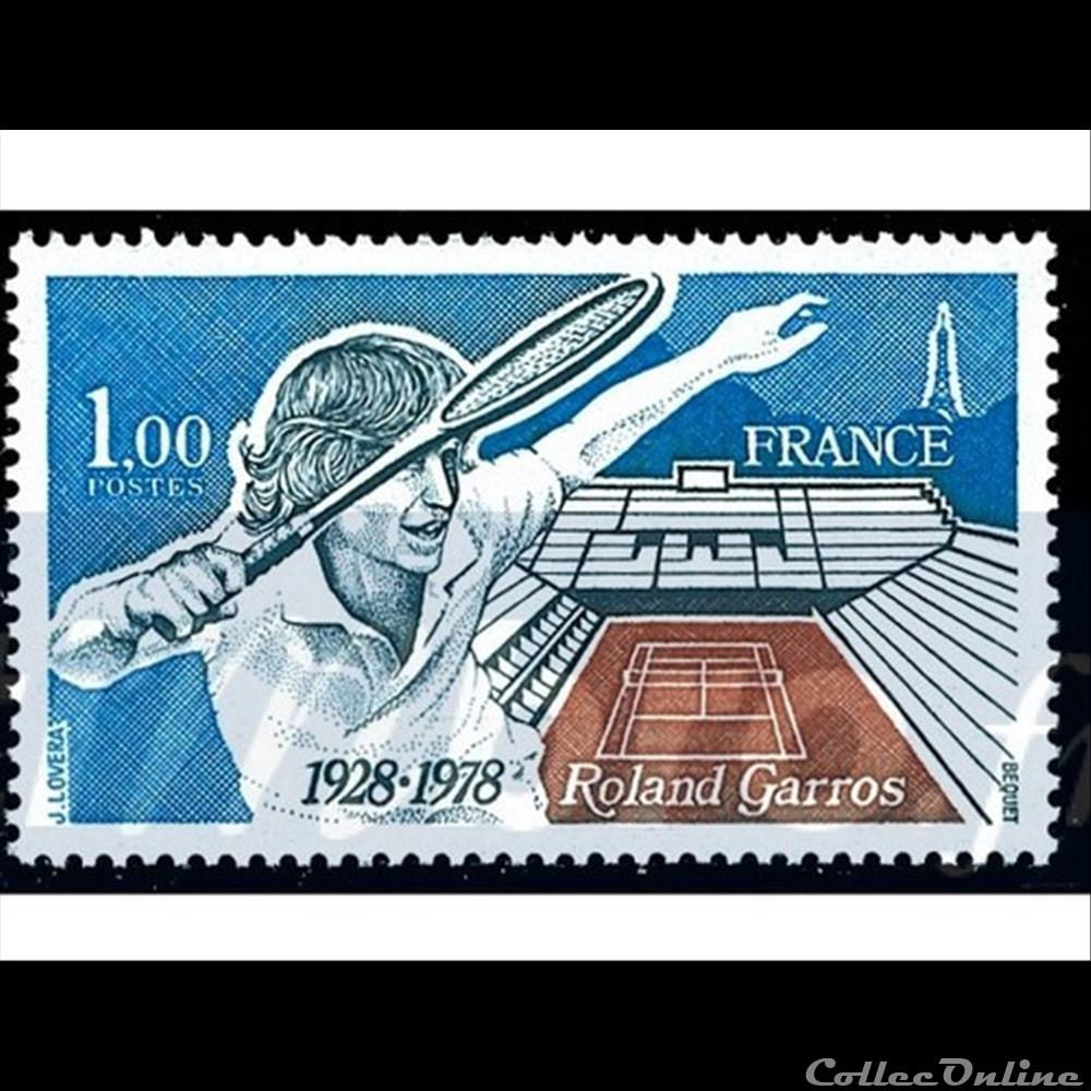 timbre france assignat 1978 50 eme anniversaire roland garros