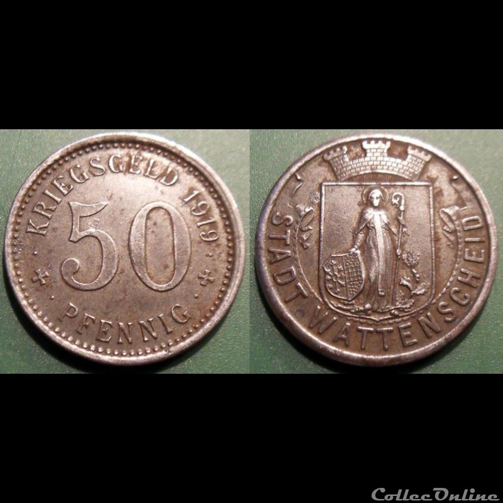 q- MN etr Germany Wattenscheld 50 Pfennig 1919 monnaie jeton mereaux q mn etr germany wattenscheld 50 pfennig 1919