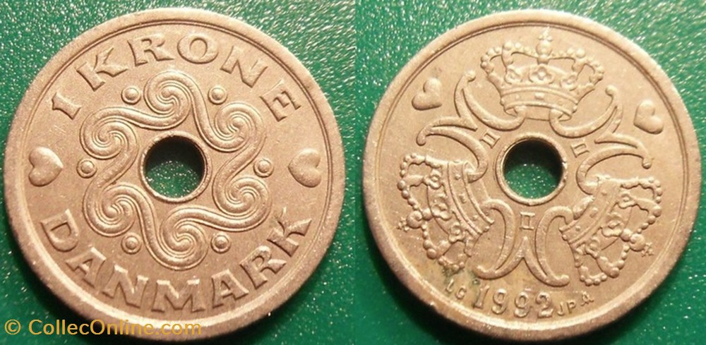 1 Krone 1992 monnaie monde danemark 1 krone 1992