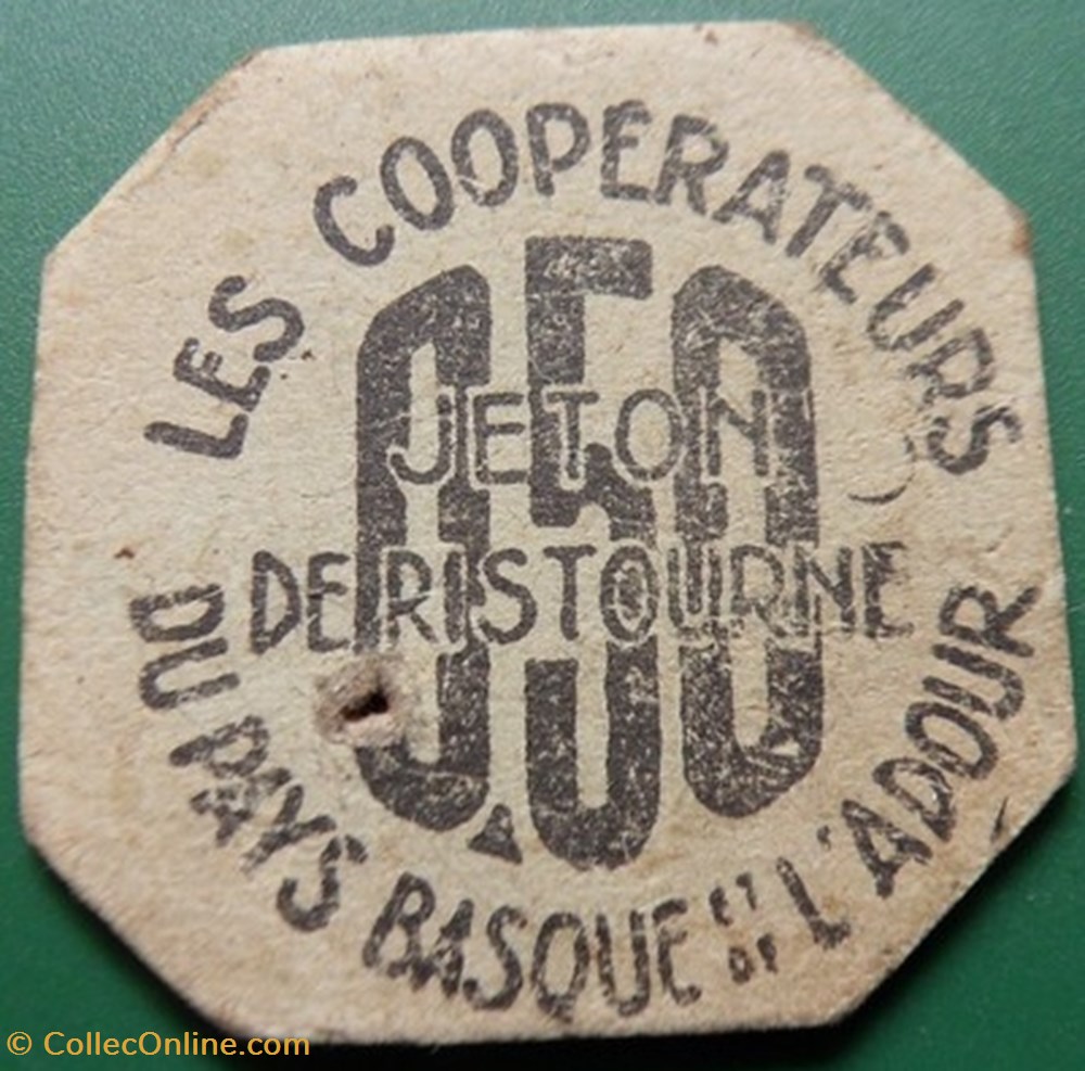 b- Jeton de Ristourne Les Coopérateurs 0.50 monnaies paranumismatique jetons poids b jeton de ristourne les cooperateurs 0 50