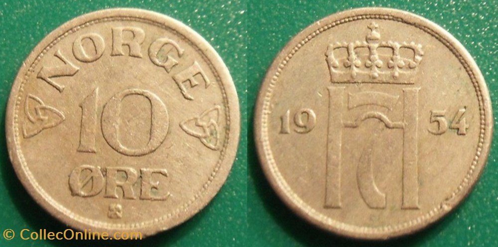 10 Ore 1954 monnaie monde norvege 10 ore 1954