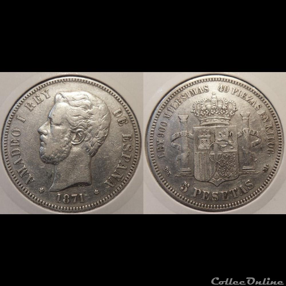 Espagne 5 pesetas 1871 monnaie antique romaine espagne 5 pesetas 1871
