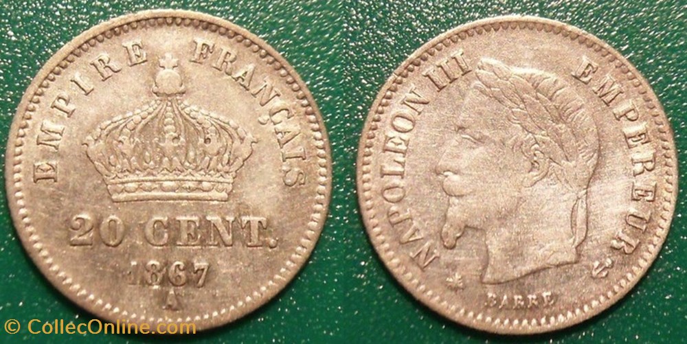 monnaies france modernes n napoleon iii empereur 20 centimes laure 1867 a