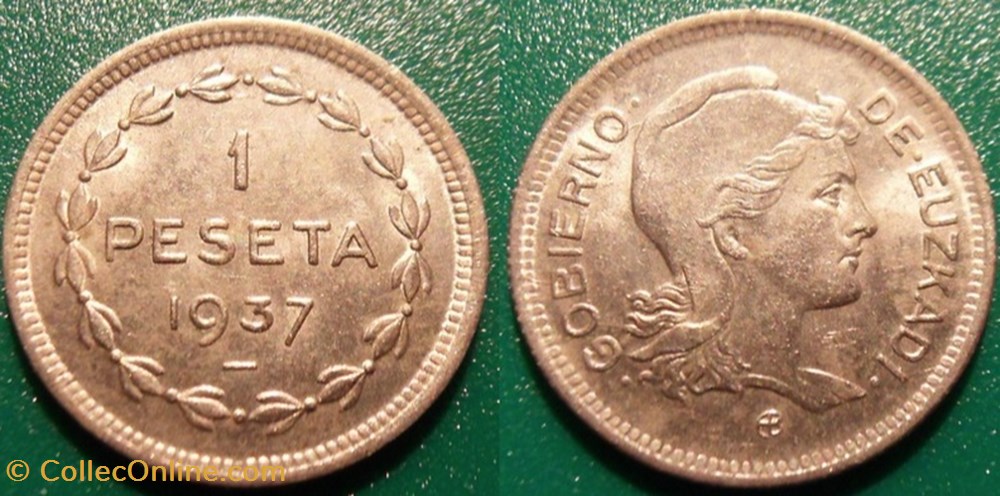 1 Peseta 1937 Euzkadi monnaie monde espagne 1 peseta 1937 euzkadi