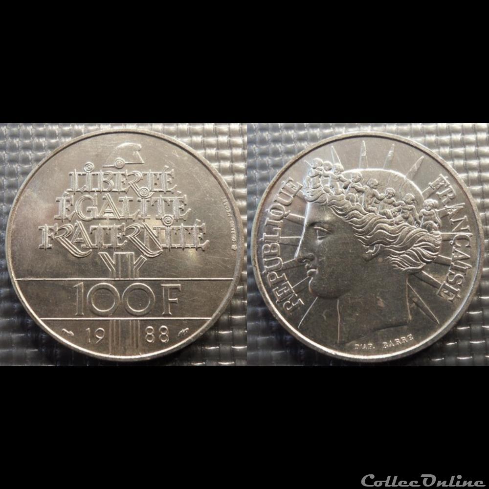 Og 100 francs Fraternité tête de la République 1988 31mm 15g monnaie france moderne og 100 francs fraternite tete de la republique 1988 31mm 15g