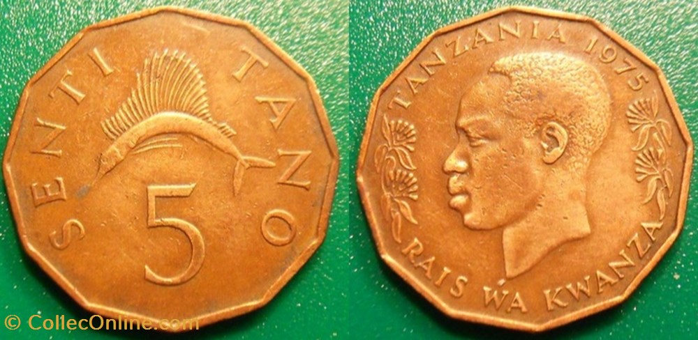 5 Senti 1975 monnaie monde tanzanie 5 senti 1975
