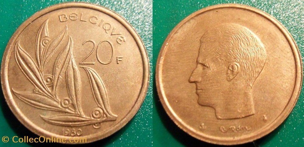 monnaie monde 20 francs 1980 belgique