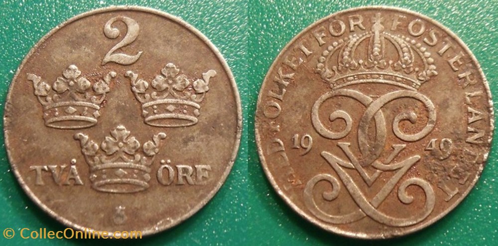 2 Ore 1949 monnaie monde suede 2 ore 1949