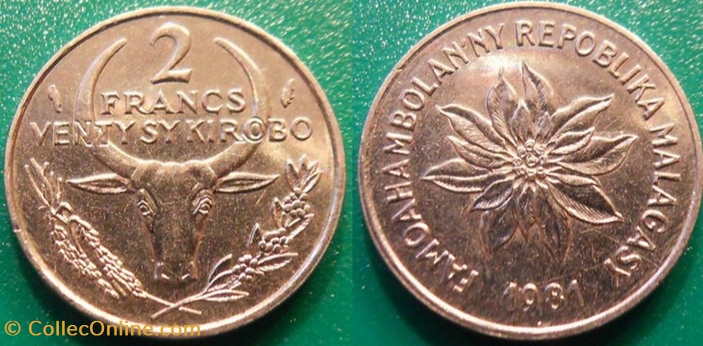 monnaie monde madagascar 2 francs 1981