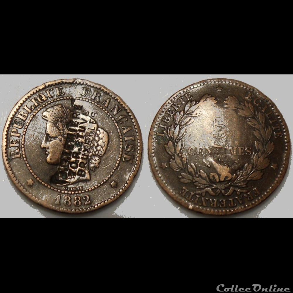 monnaie france moderne j troisieme republique 5 centimes ceres 1882 contremarque