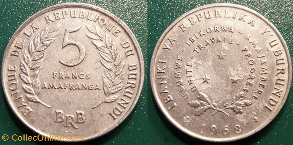 5 Francs 1968 monnaie monde burundi 5 francs 1968