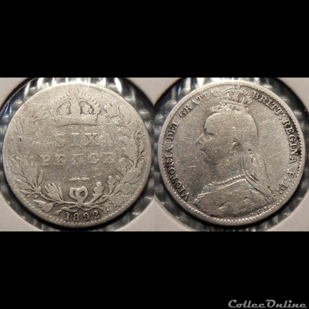 Grande Bretagne 6 Pence 1892 monnaie jeton mereaux moderne grande bretagne 6 pence 1892