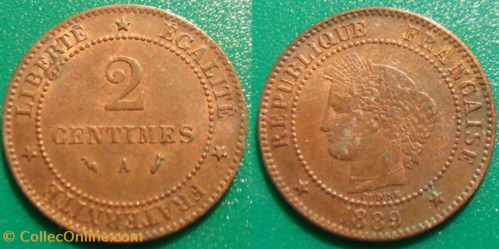 monnaies france modernes j troisieme republique 2 centimes ceres 1889 a