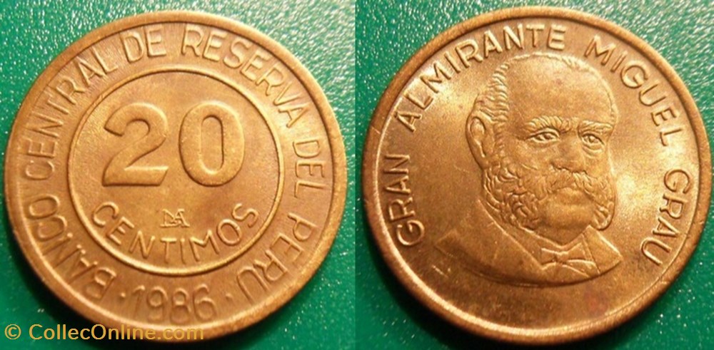 20 Centimos 1986 monnaie monde perou 20 centimos 1986