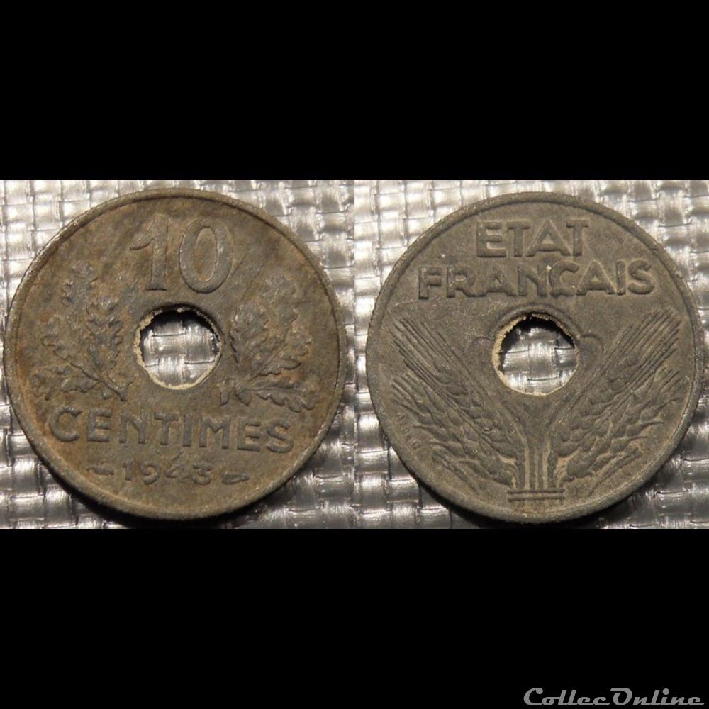 Df 10 centimes Etat Français 1943 21mm 2.5g monnaie france moderne df 10 centimes etat francais 1943 21mm 2 5g