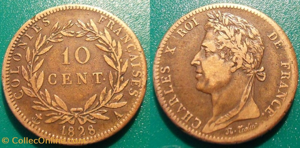 Colonies Générales 10 centimes des Colonies Françaises 1828A monnaies colonies generales 10 centimes des colonies francaises 1828a