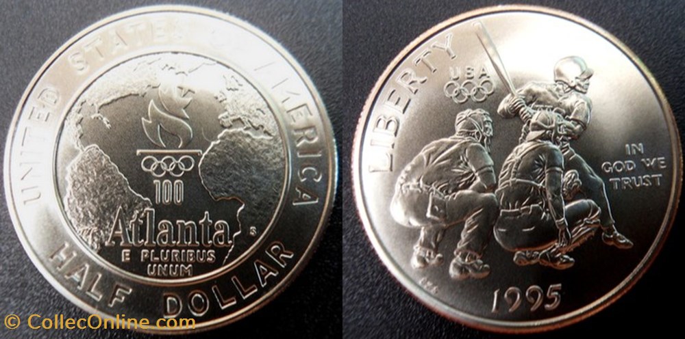 monnaies monde etats unis 1 2 dollar 1995 atlanta olympics baseball