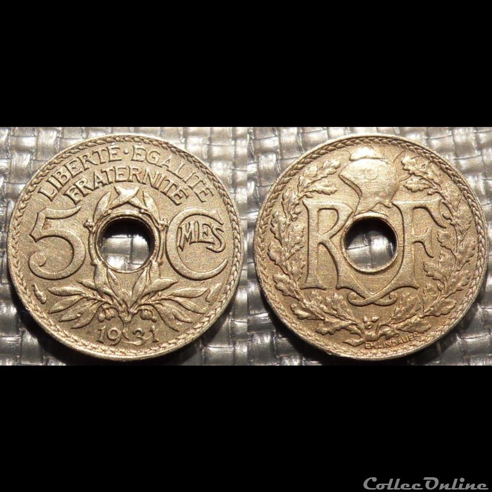 monnaie france moderne cc 5 centimes em lindauer 1931 17mm 2g