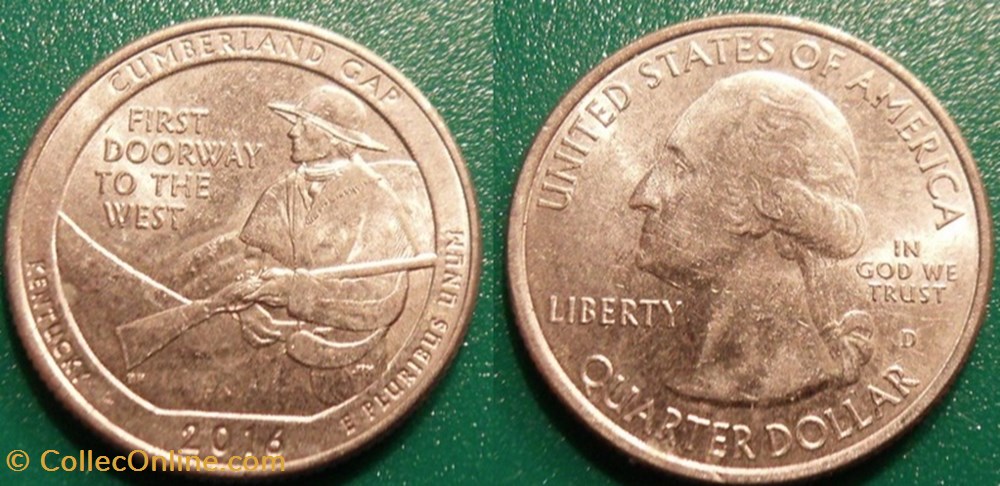 1/4 dollar 2016 D U. S. Kentucki Cumberland Gap monnaie monde etat uni 1 4 dollar 2016 d u s kentucki cumberland gap