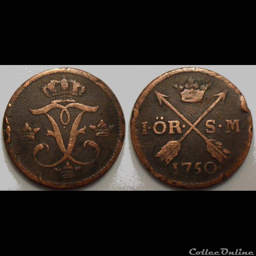 Suède 1 Ore 1750 monnaie monde romaine suede 1 ore 1750