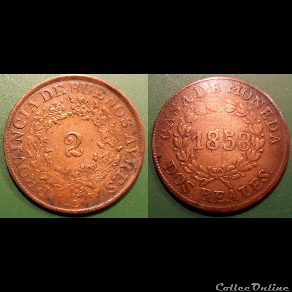 Argentine province de Buenos Ayres 2 Réales 1853 monnaie monde argentine province de buenos ayres 2 reales 1853