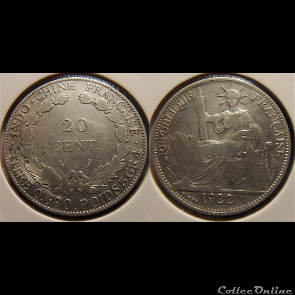 Indochine 20 cent. 1922A monnaie france colony indochine 20 cent 1922a