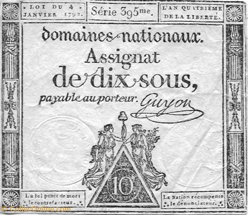 Assignat de dix sous Guyon Loi du 4 Janvier 1792 billets europe france assignat de dix sous guyon loi du 4 janvier 1792