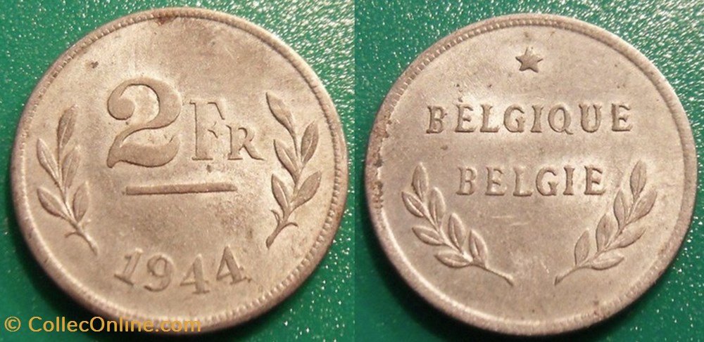 2 Francs 1944 Belgique-Belgie type Libération monnaie monde 2 francs 1944 belgique belgie type liberation