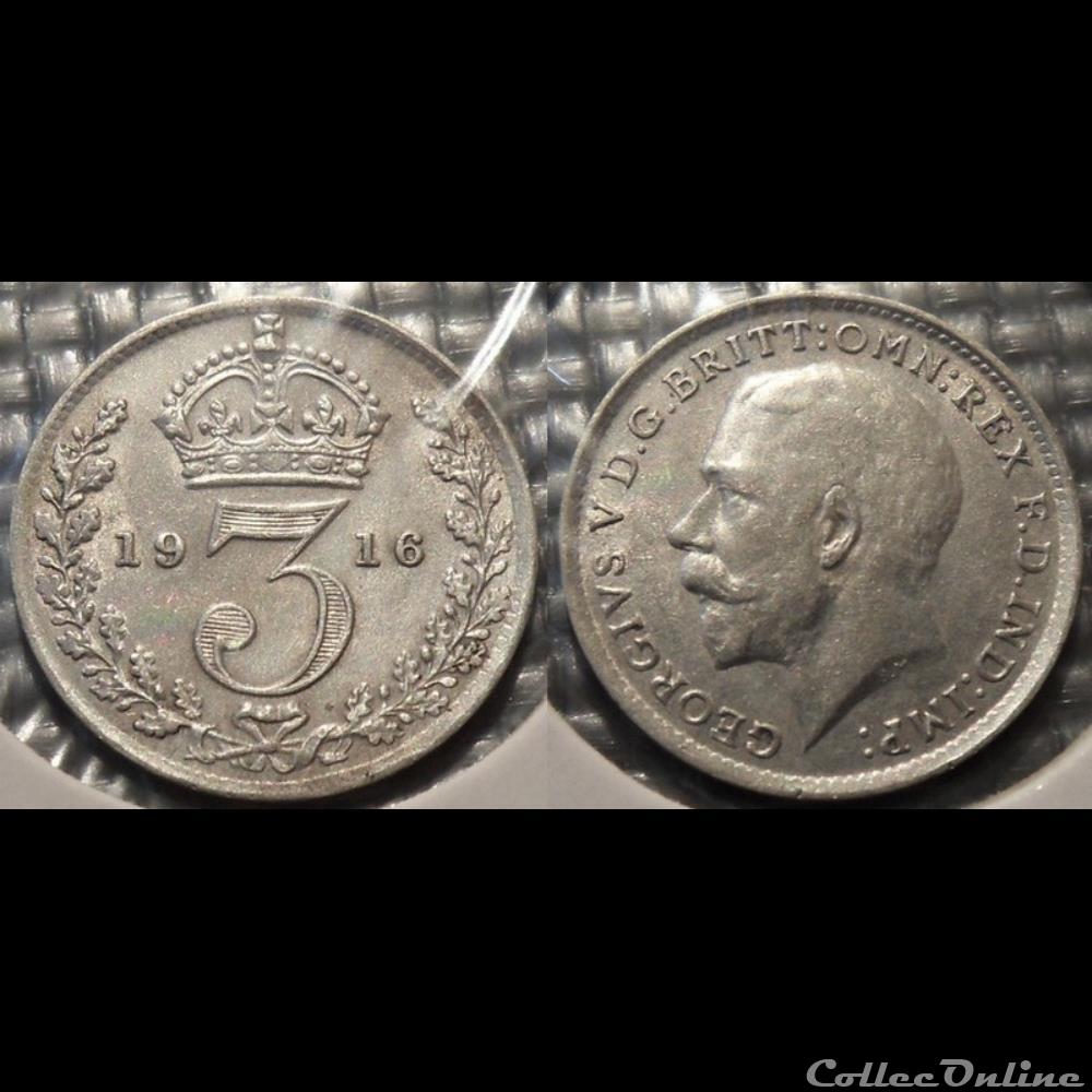Grande Bretagne 3 Pence 1916 monnaie jeton mereaux moderne grande bretagne 3 pence 1916