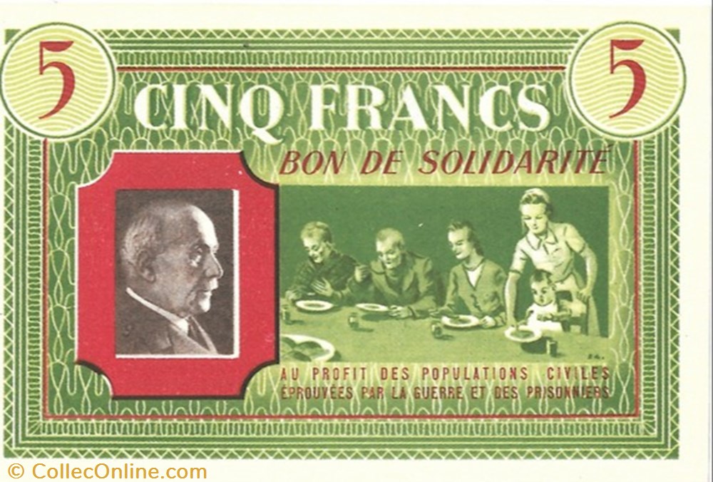 a0- Bon de solidarité CINQ FRANCS Pétain variante monnaie jeton mereaux a0 bon de solidarite cinq francs petain variante