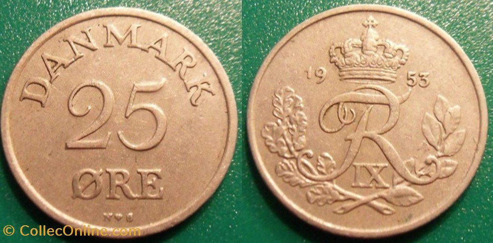 monnaie monde danemark 25 ore 1953
